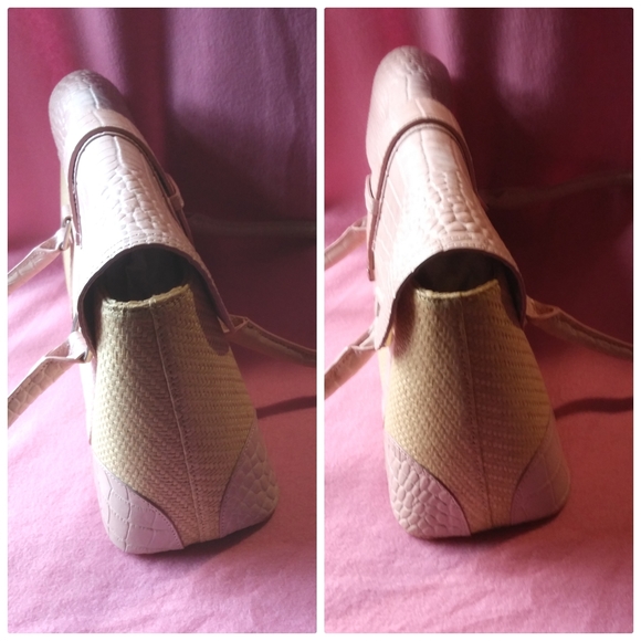 NWOT- Taupe/Pink Leather Straw Handbag - Picture 4 of 6